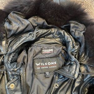 Wilsons Black Leather Jacket with Fur Collar